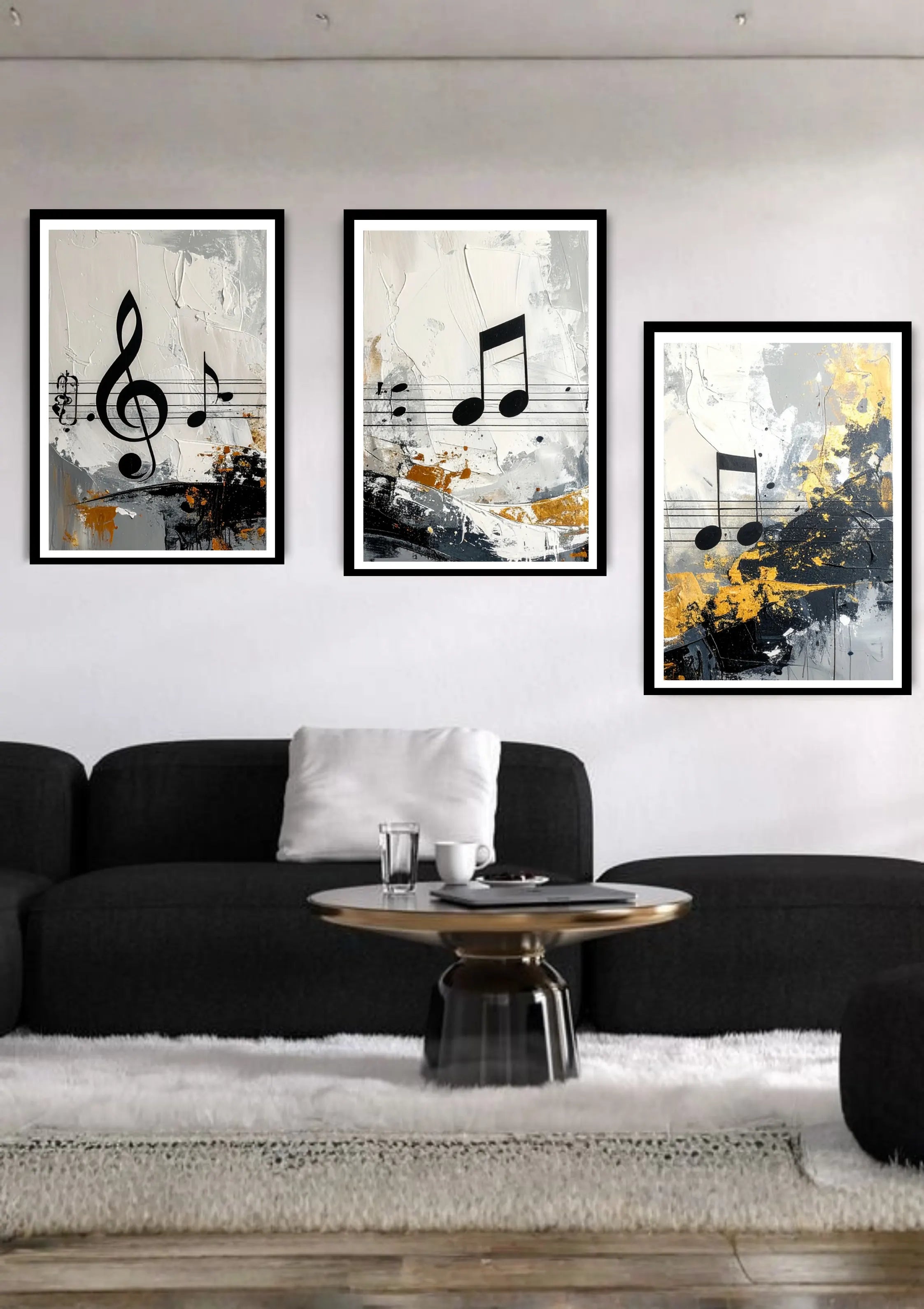 Abstract music notes canvas wall art set of 3 modern painting for living room decor