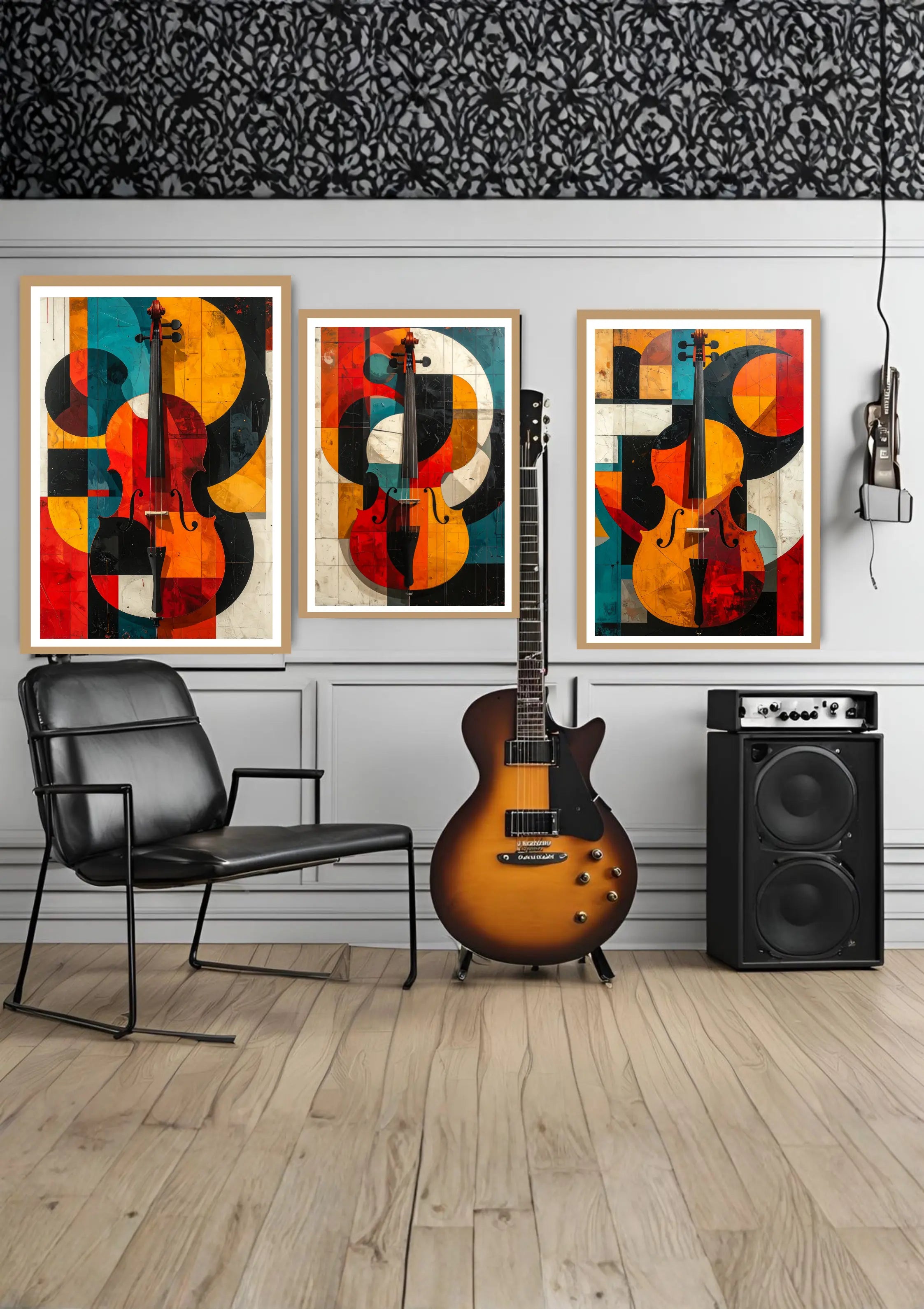 Abstract string instrument canvas wall art colorful modern music artwork