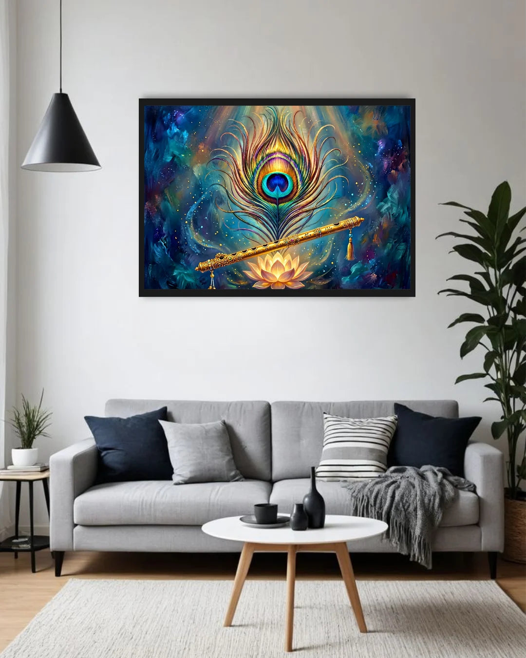 abstract feather wall art canvas in modern living room decor