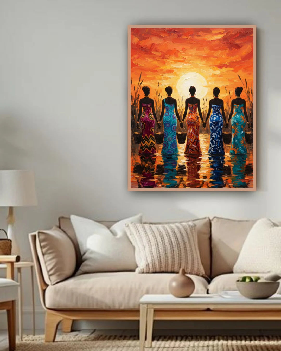 African tribal canvas painting for living room wall decor, ethnic artwork for modern home
