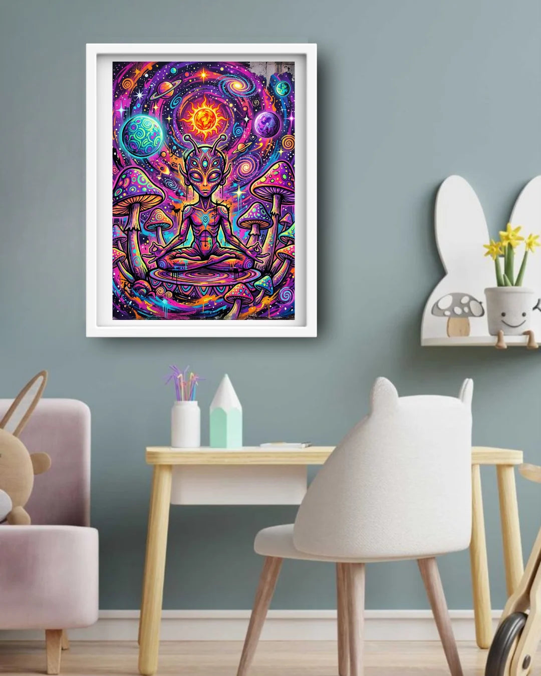 alien wall art canvas in modern study room decor