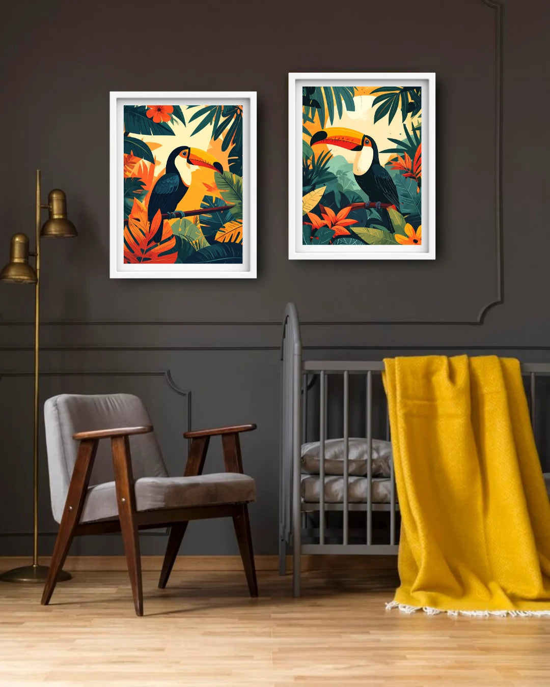 Abstract bird wall art set in modern home decor