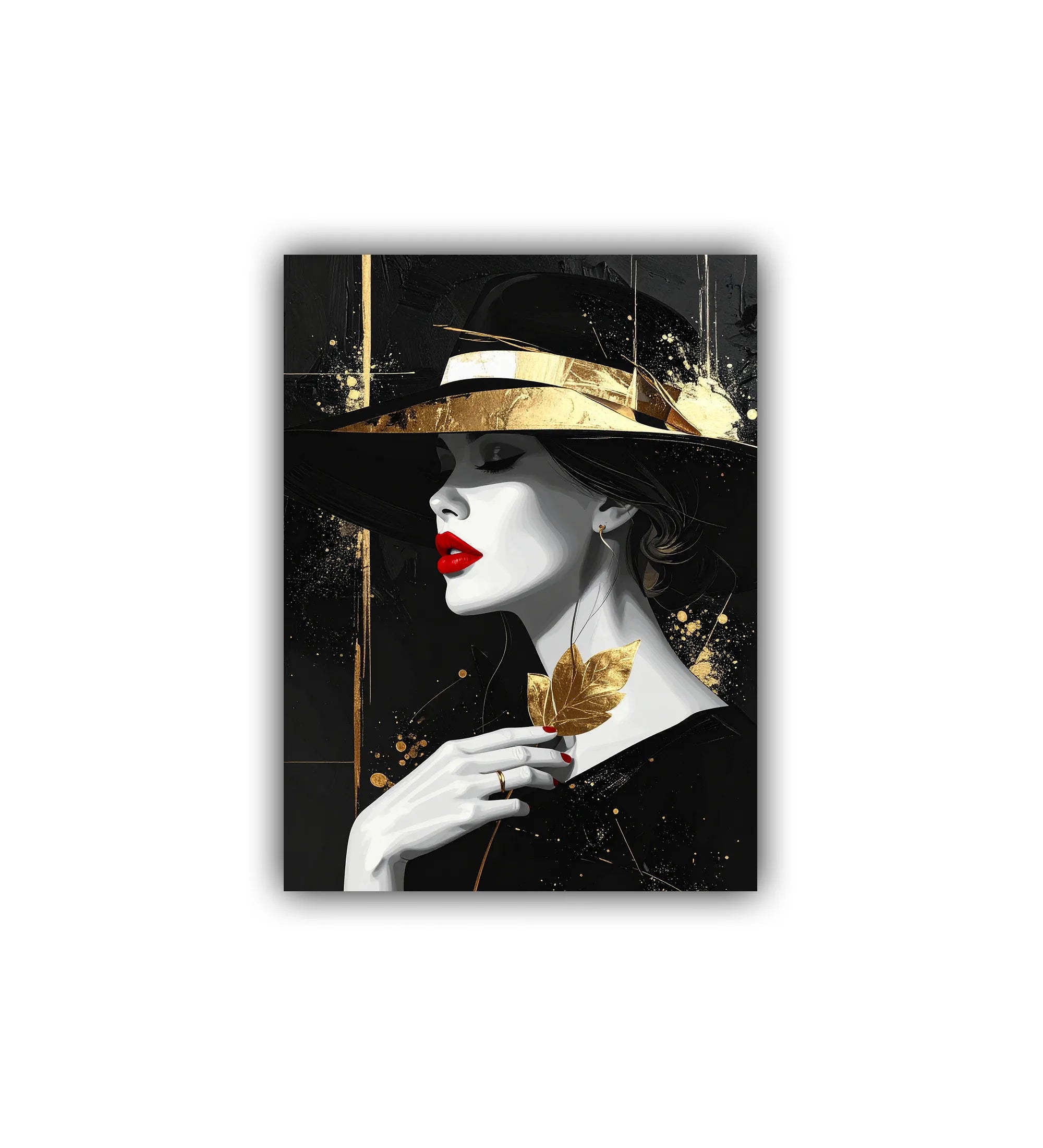 black gold fashion woman wall art canvas portrait painting