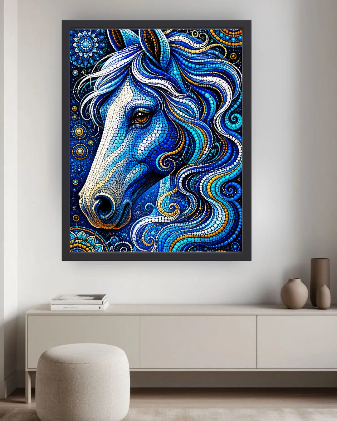 blue horse painting wall art contemporary decor