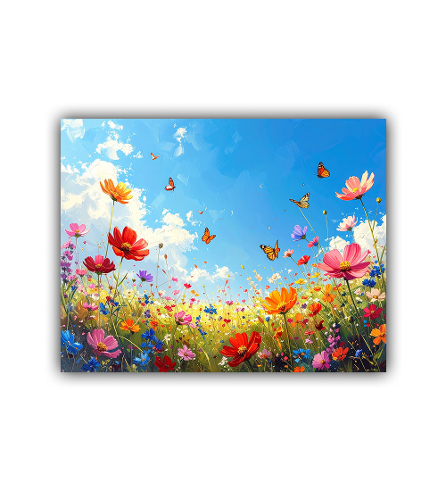 Close-up view of colorful butterfly flower wall art canvas painting