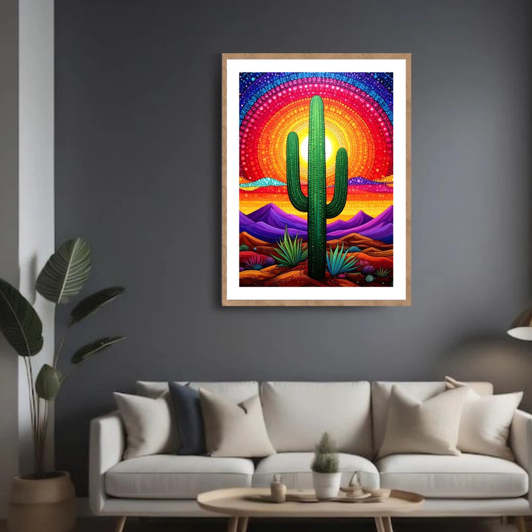 Cactus mandala canvas painting for modern living room wall decor