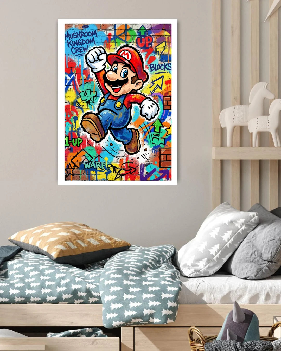 cartoon graffiti wall art canvas in kids bedroom colorful decor