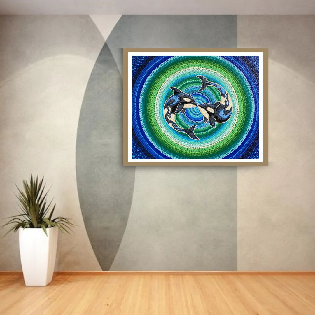Mandala dolphin wall art painting for modern living room decor