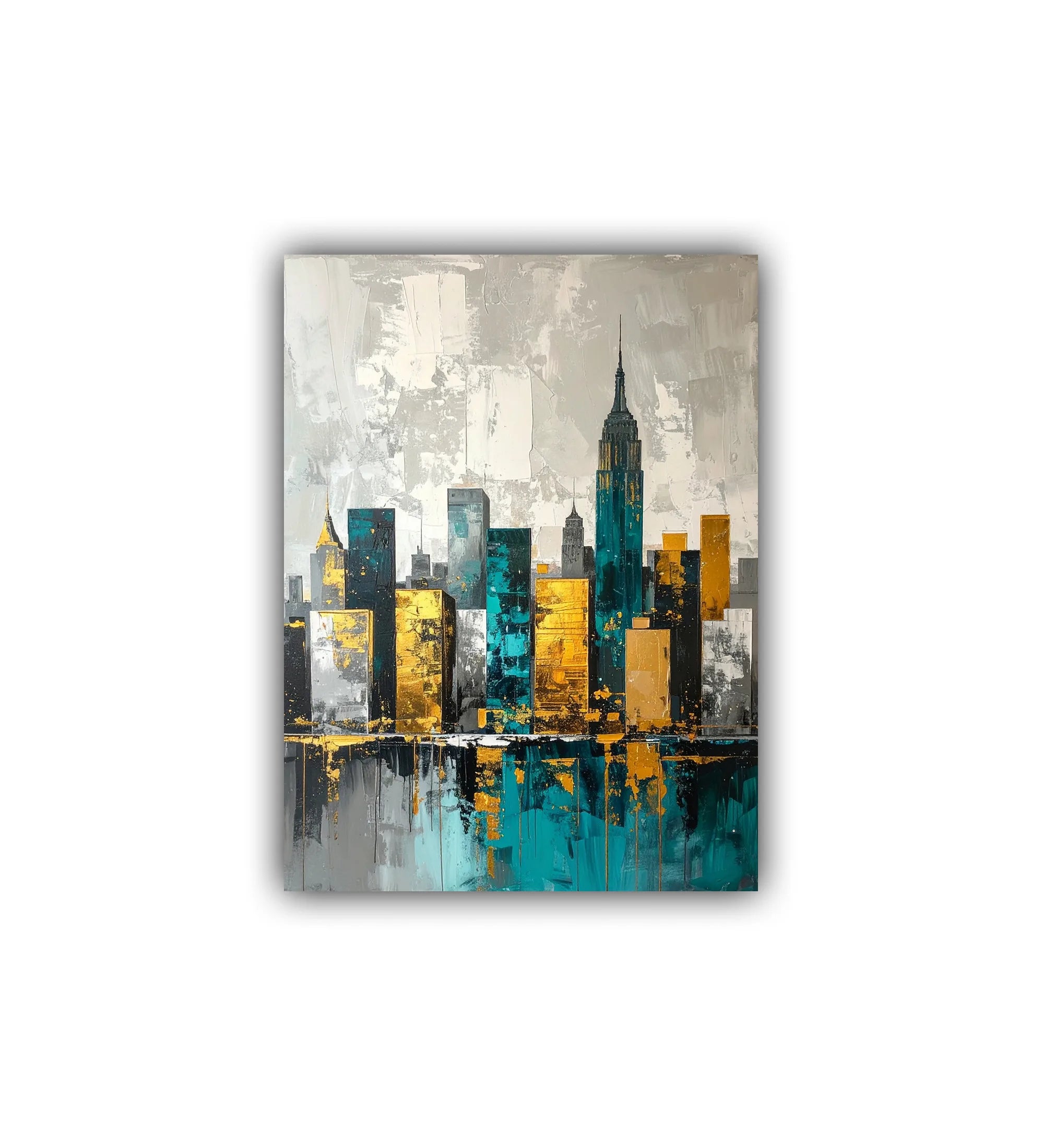 abstract city skyline wall art canvas gold blue painting