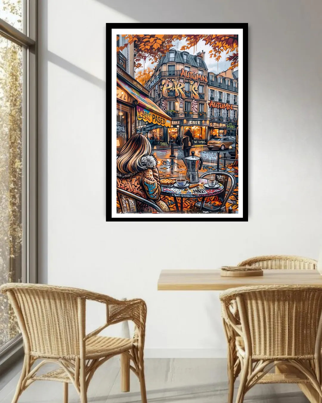 European street wall art canvas in modern home decor setup