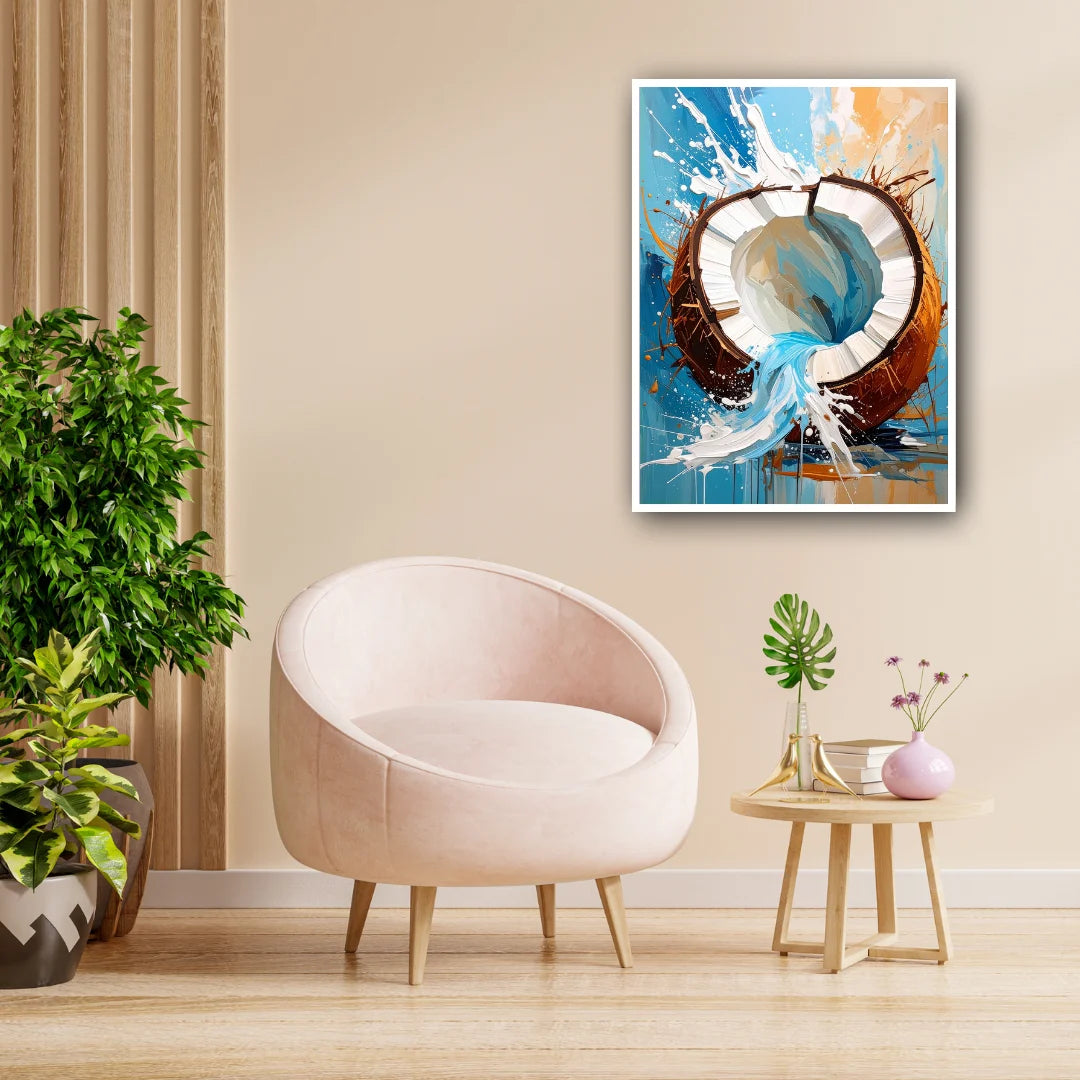 Coconut drink canvas painting wall decor for cafe and kitchen interior
