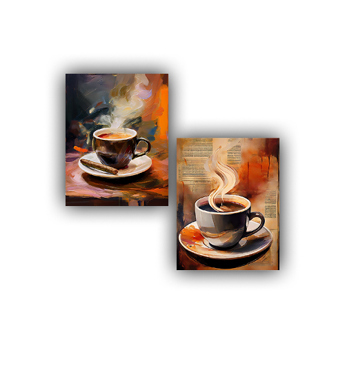 Coffee canvas wall art dual frame set with warm cafe theme