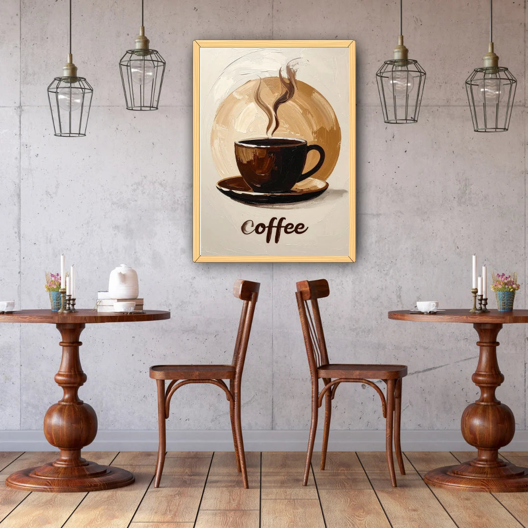 Coffee cup wall art canvas painting with warm minimal design