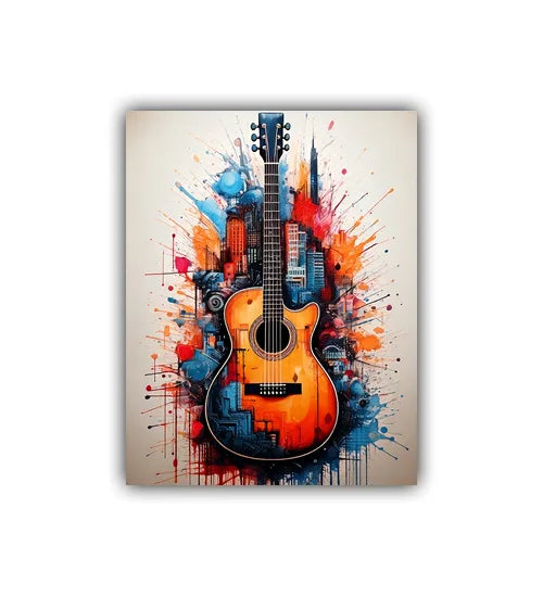 Colorful abstract guitar canvas painting modern wall art for home and office