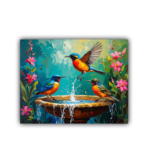 Colorful birds nature wall art canvas painting