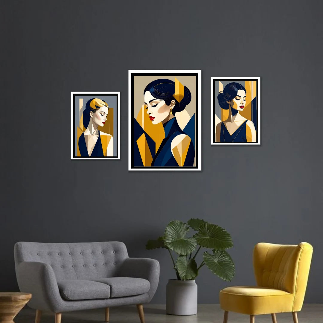 Contemporary portrait canvas wall set for modern home interior