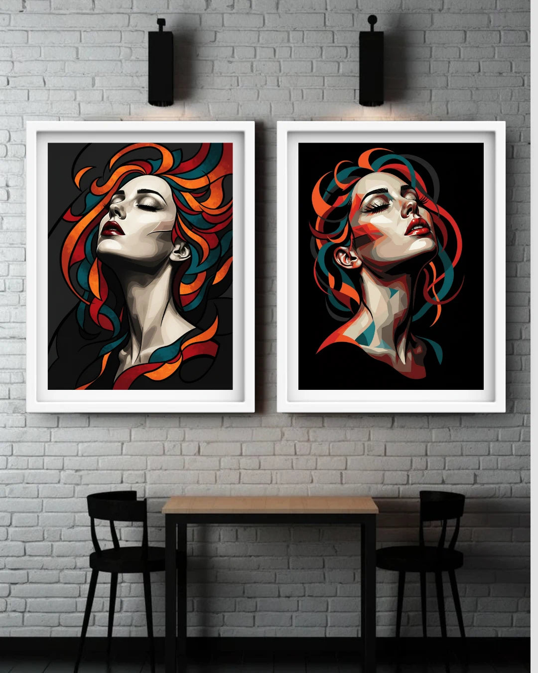 Contemporary portrait wall decor canvas set for cafe and lounge space
