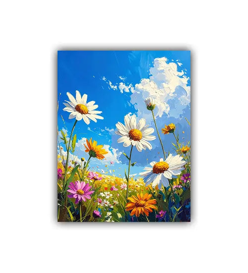 Close-up view of daisy floral wall art canvas painting