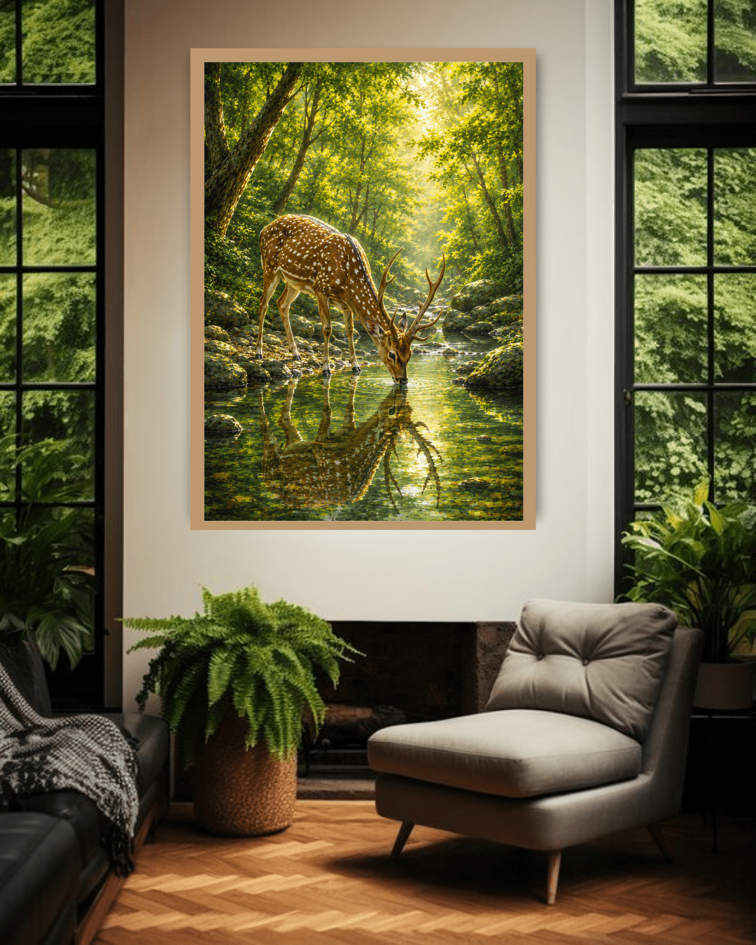 deer forest wall art canvas in modern living room decor
