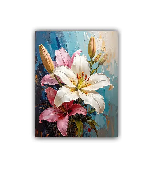 Close-up view of elegant floral wall art canvas painting