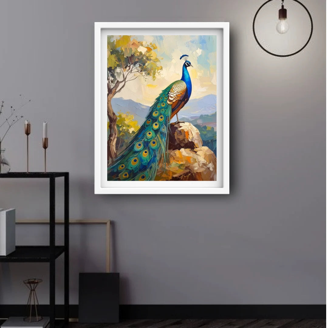 Elegant peacock wall decor canvas painting for modern interiors