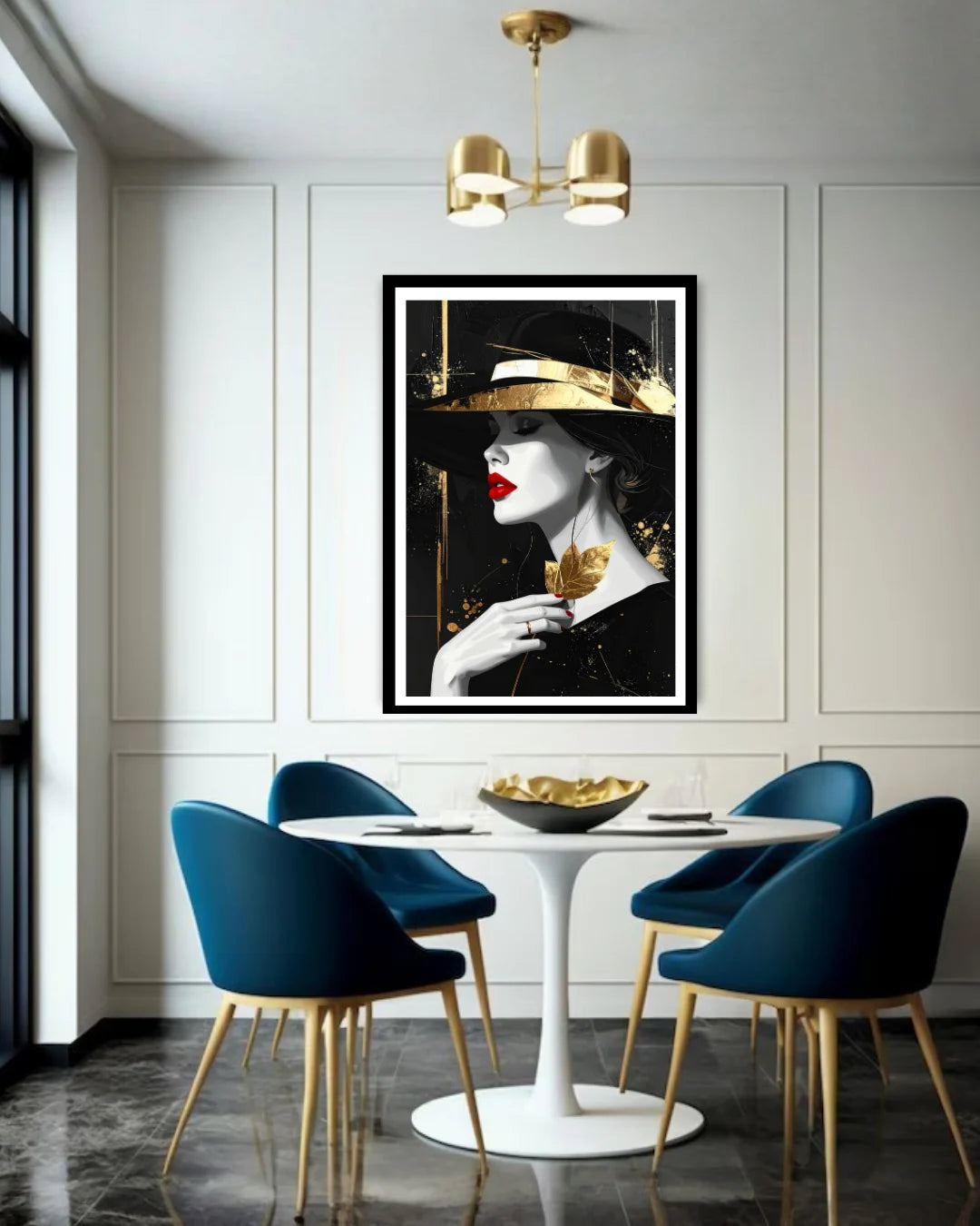 elegant woman portrait wall art canvas in modern interior