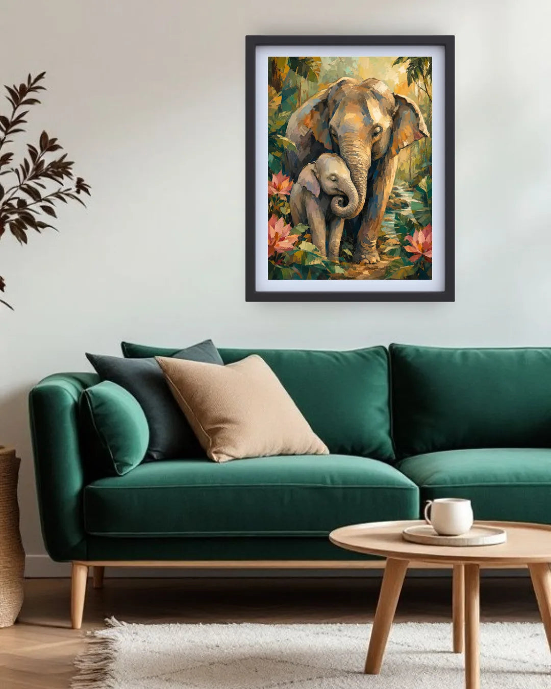 nature-inspired elephant artwork for living room