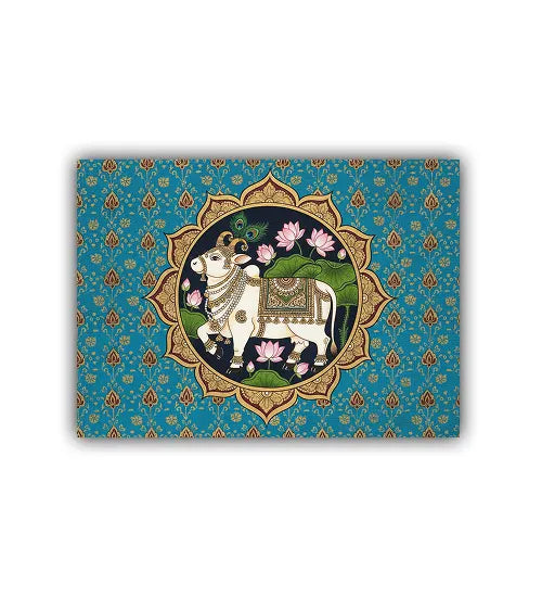 Ethnic Indian cow wall art canvas painting with traditional design