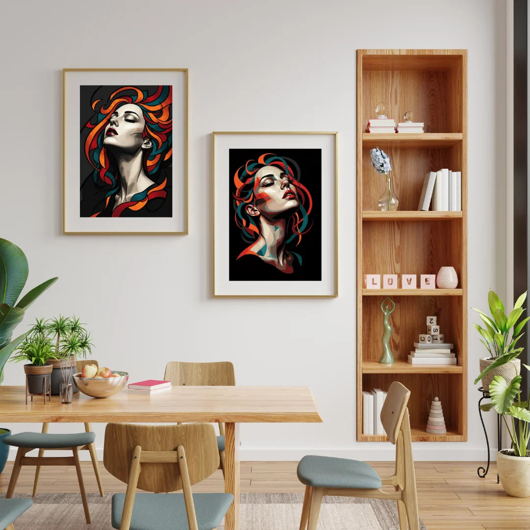 Expressive portrait wall art canvas set of two with bold modern face design