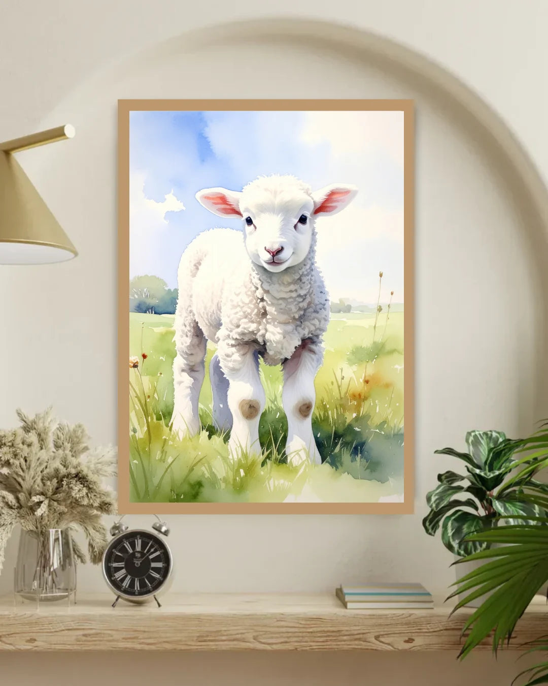 Cute Baby Lamb Canvas Wall Art Framed Print for Nursery and Home Decor