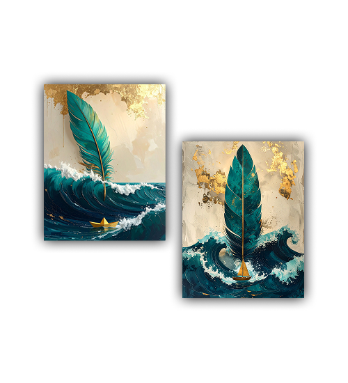 Feather wave canvas wall art set of two for living room decor