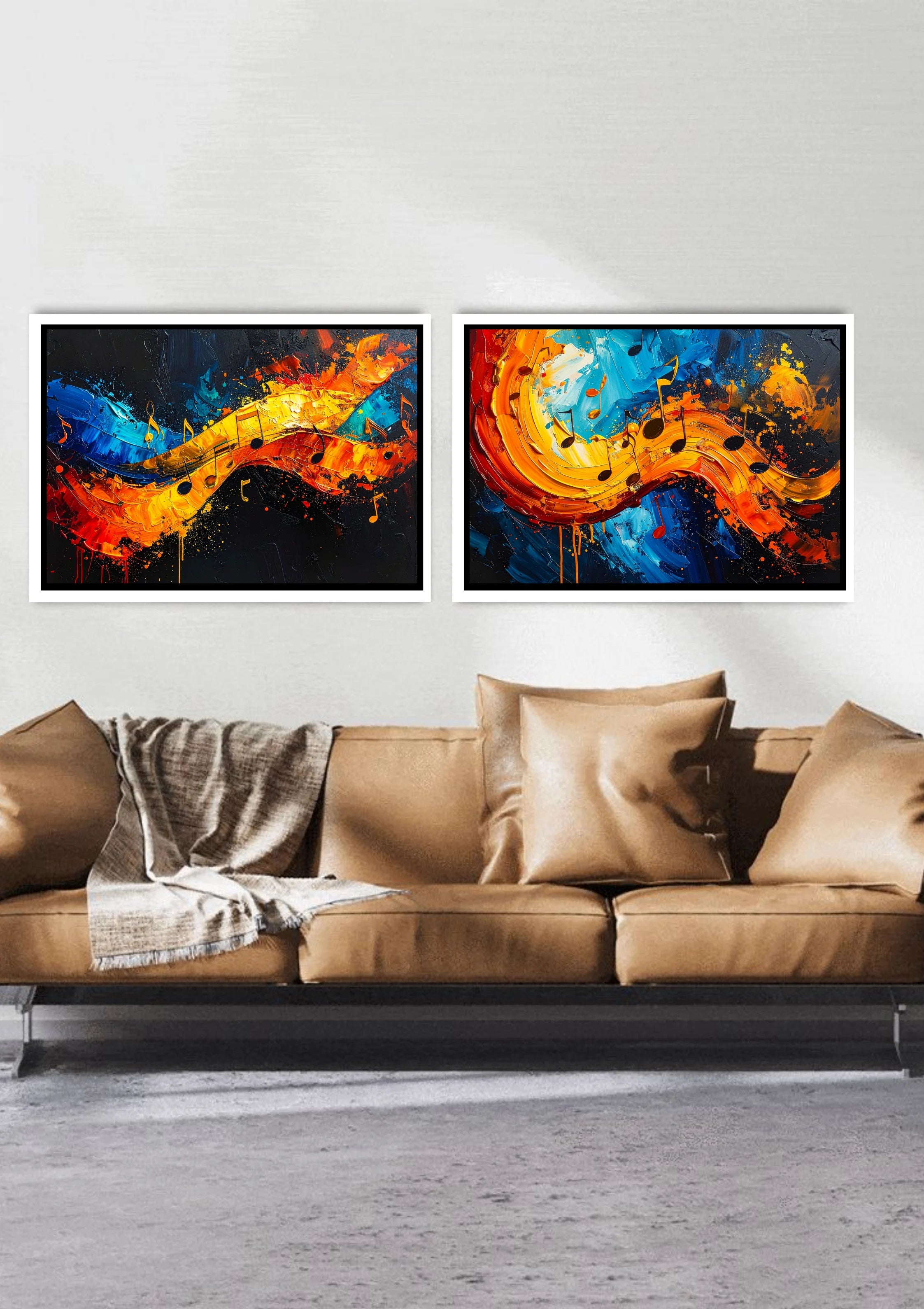 Colorful abstract melody artwork displayed in a contemporary interior