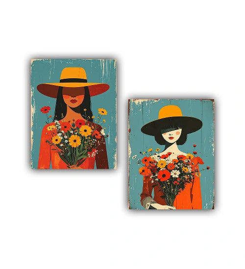 Female illustration wall art canvas set with modern design
