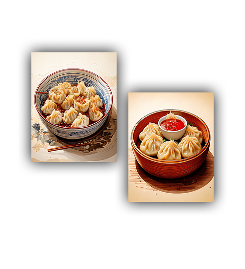Food canvas painting dual frame wall art with traditional cuisine theme