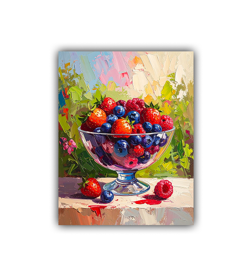 Fresh fruit still life canvas art with vibrant colors