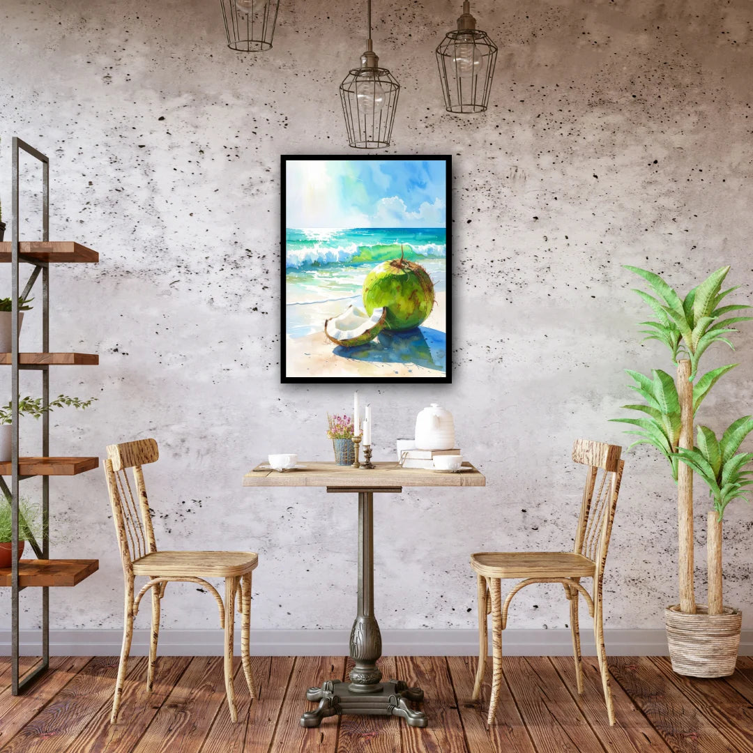 Fruit beach scene canvas wall art for cafe and dining decor