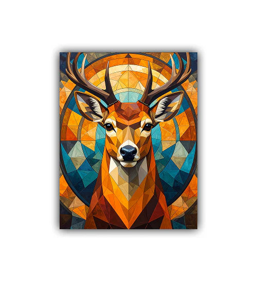 Geometric stag canvas wall art with bold abstract colors