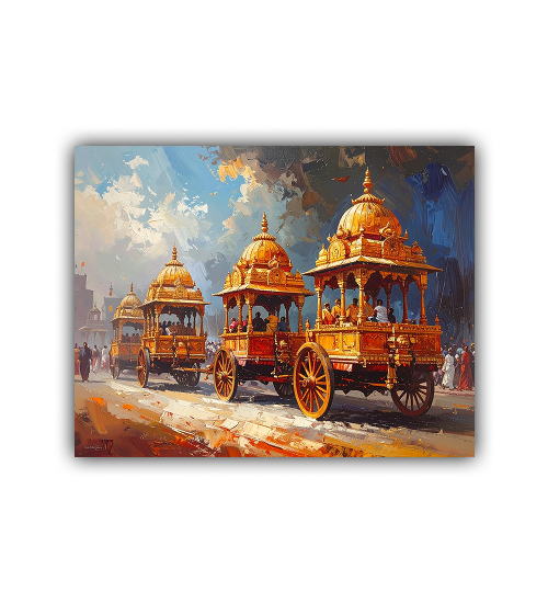 Temple chariot traditional Indian canvas painting