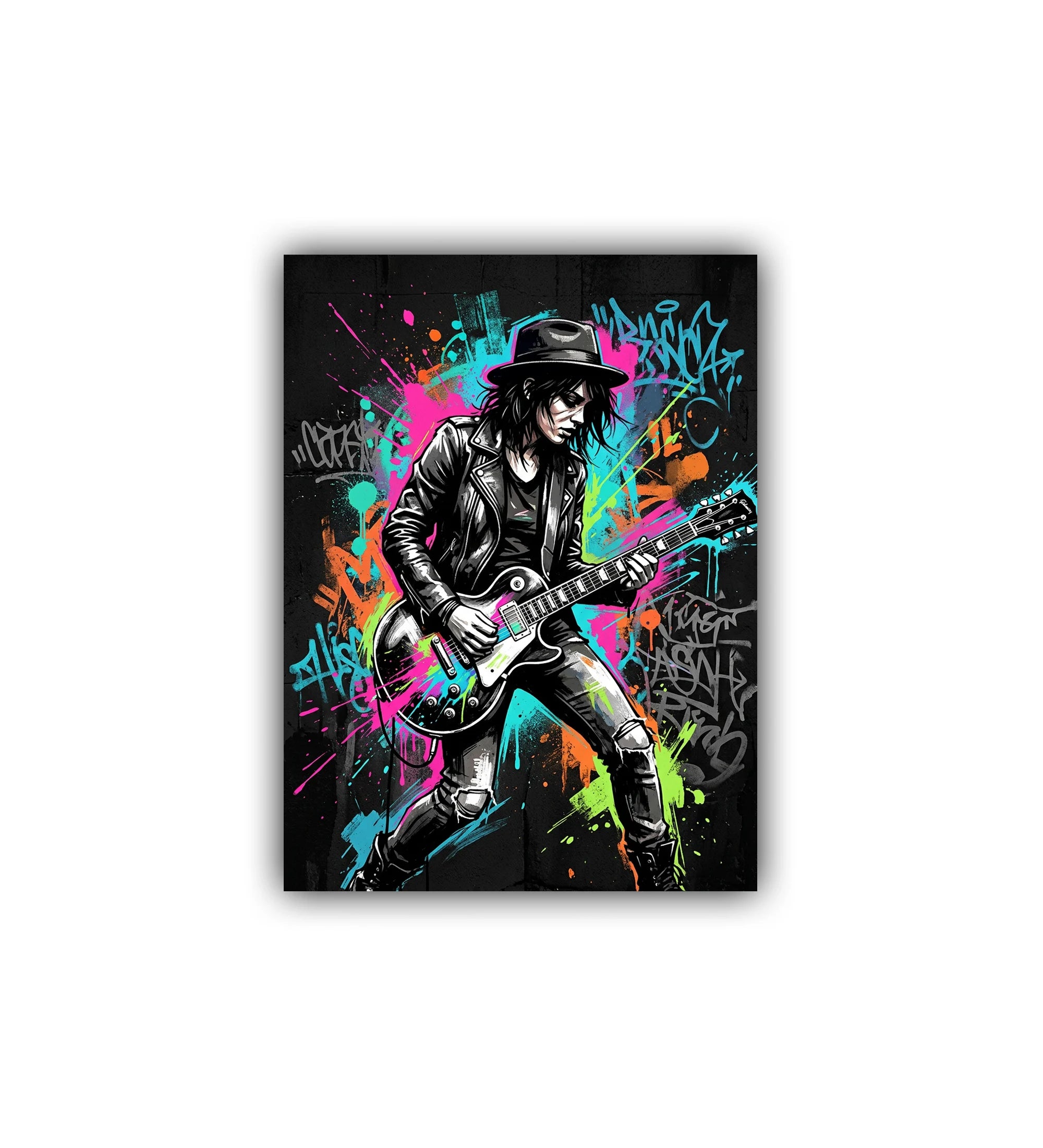 graffiti guitarist wall art canvas neon music painting