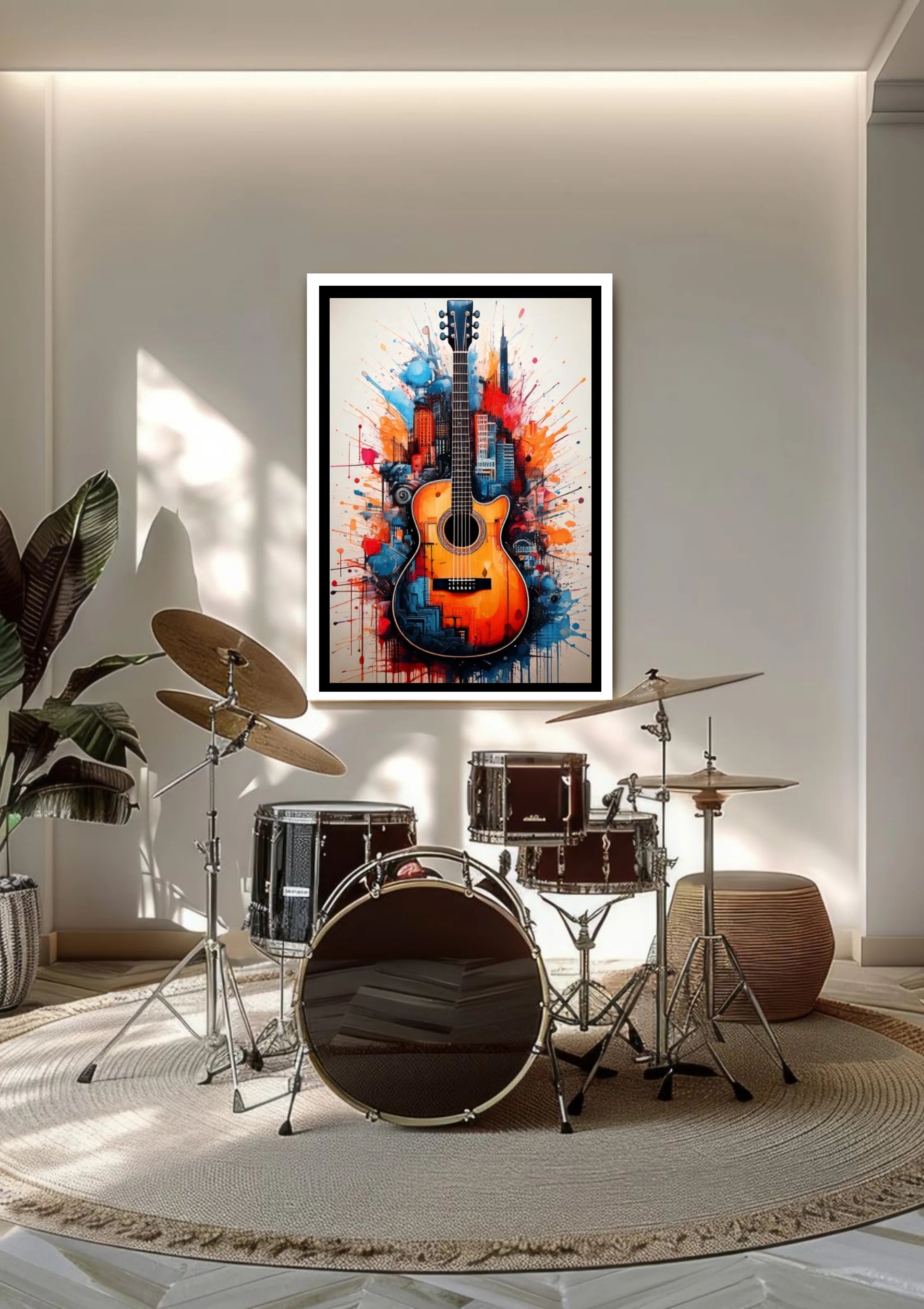 Guitar music canvas wall art modern painting for studio and musician room decor