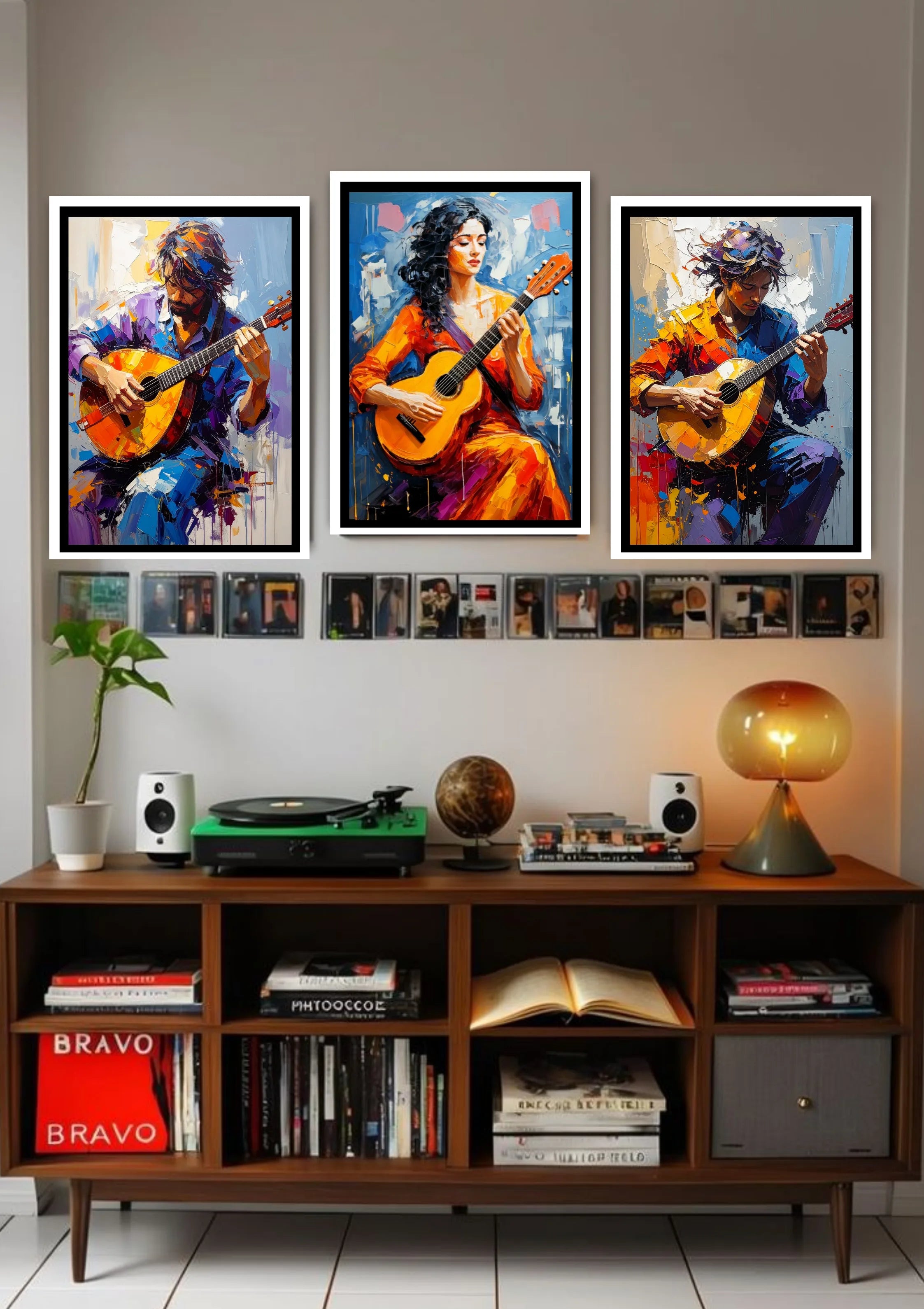 Modern guitar wall art adding rhythm and color to interior décor