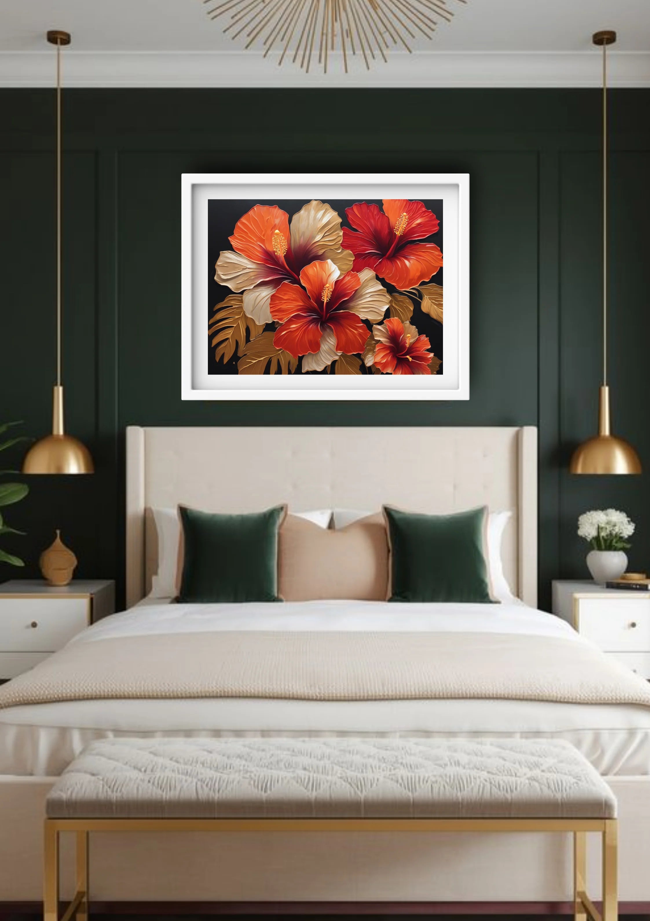 Hibiscus floral canvas wall art for elegant bedroom decor