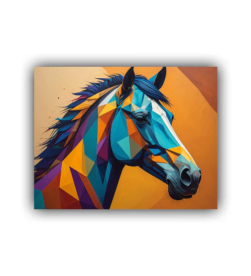 Horse animal wall art abstract canvas painting in geometric style