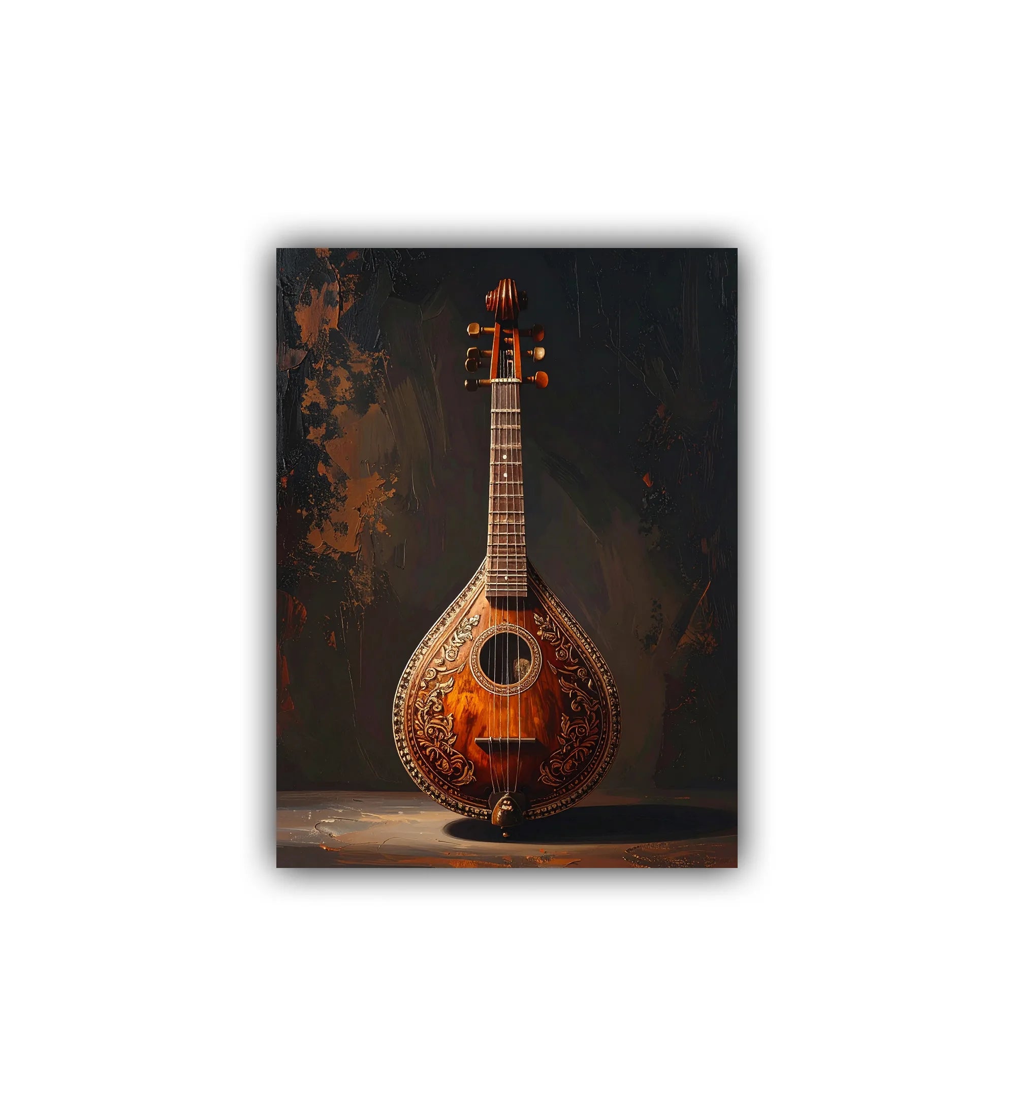 close-up of classical instrument wall art canvas with detailed design