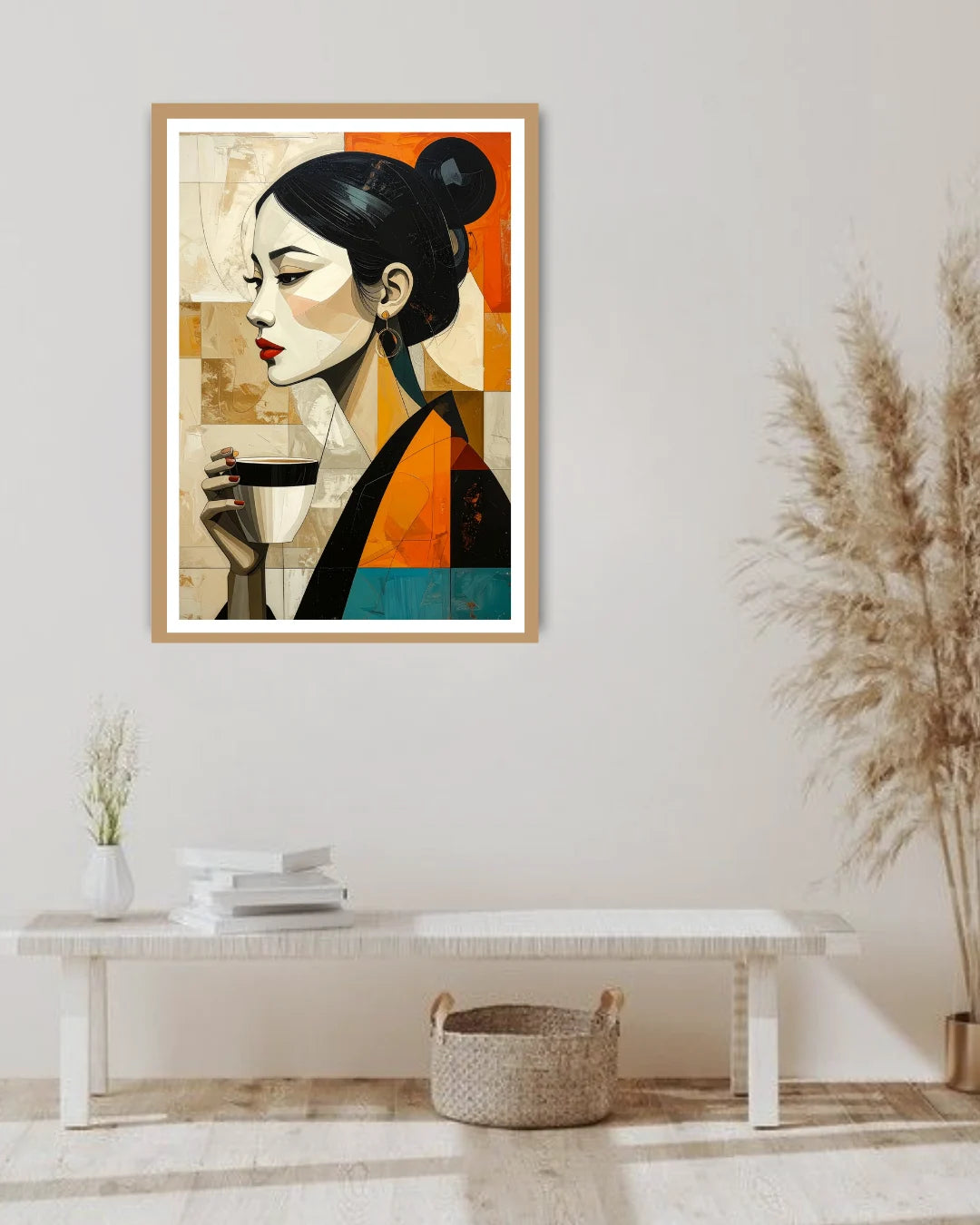 japanese style wall art canvas in modern room interior