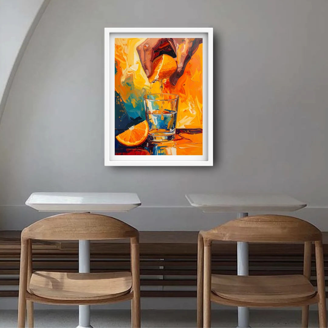Lemon juice wall decor canvas painting for dining area and cafe space