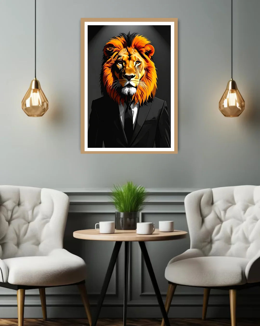 animal portrait wall art canvas in office interior