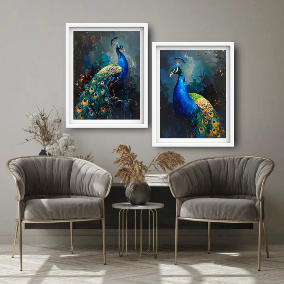 Luxury bird wall art peacock canvas set for premium living room decor