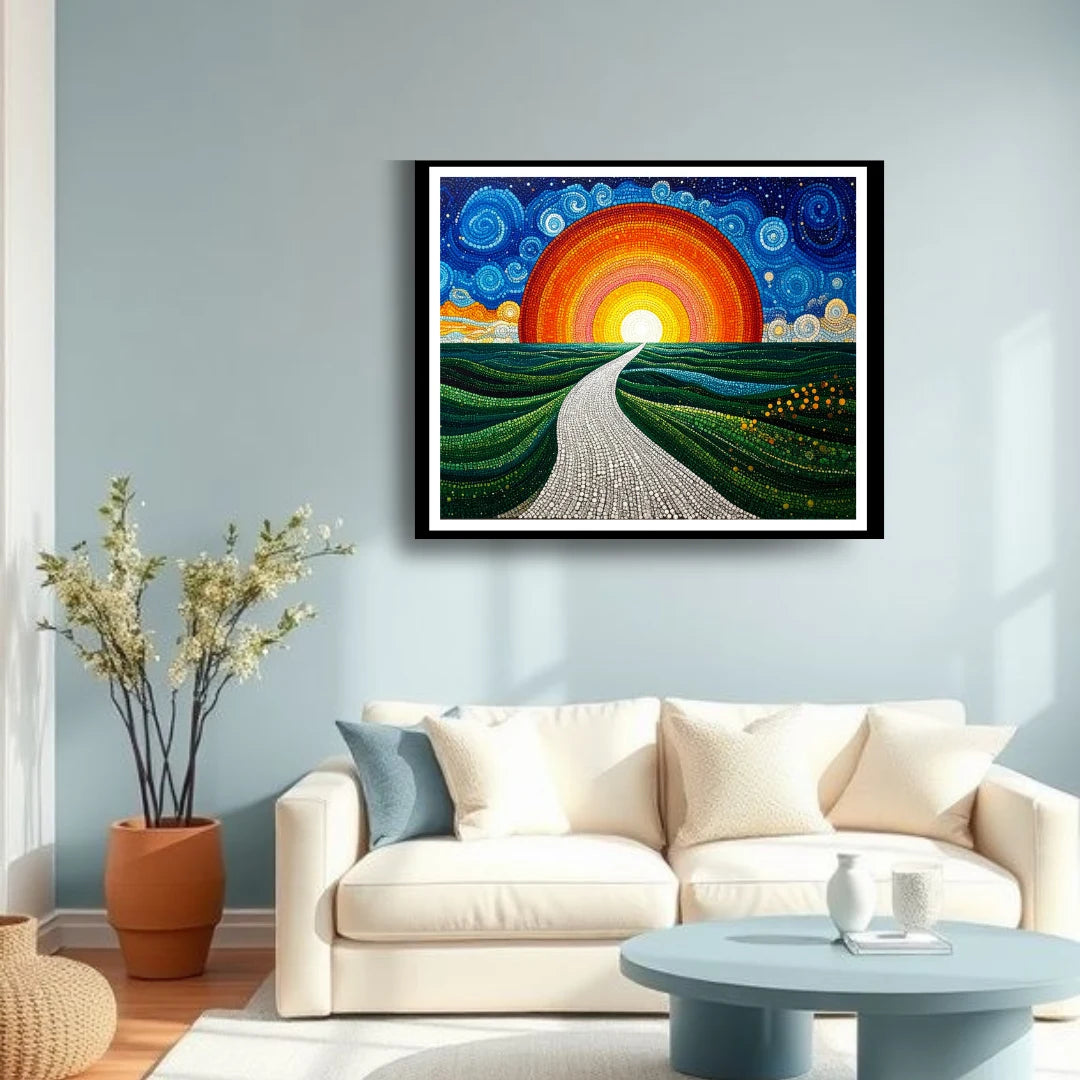 Nature sunrise wall art painting for elegant home interior