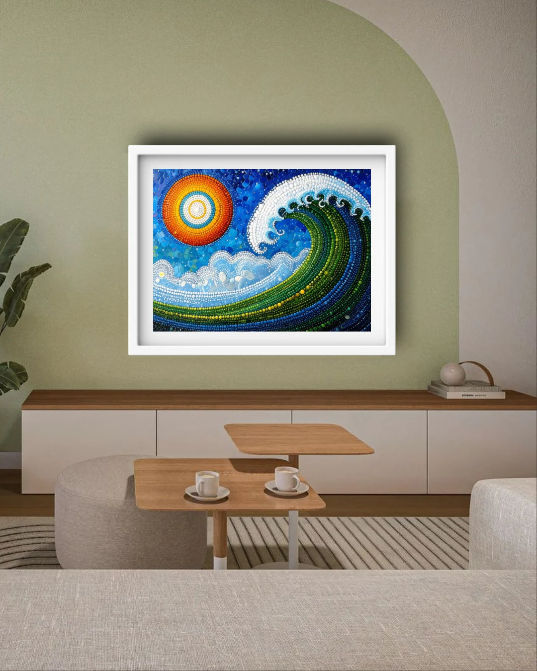 Colorful mandala ocean wave art painting abstract design